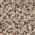 Pixel camo. Seamless digital camouflage pattern. Military texture. Brown desert color