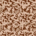 Pixel camo. Seamless digital camouflage pattern. Military texture. Brown desert color.