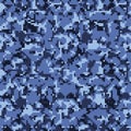 Pixel camouflage pattern background, seamless vector illustration. Blue, sea colors, marine texture.