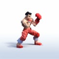 Pixel Character Punching In Street Fighter Style - Voxel Art