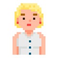 Pixel character vector, isolated woman wearing blouse. Blone character for video game. Royalty Free Stock Photo