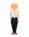 Pixel character vector, isolated woman wearing blouse. Blone character for video game. Royalty Free Stock Photo