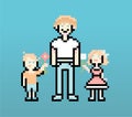 Pixel characters, Parent and children. Father`s day