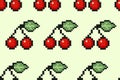 Pixel cherry pattern. Summer pixel art cherry pattern