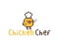 Pixel chicken chef logo image. Vector Illustration of pixel art