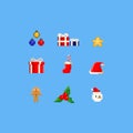 Pixel christmas elements.8bit vector illustration..