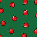 Pixel Christmas red bauble pattern. Green background. Festive xmas decorations. 8 bit retro winter xmas icons. Merry Christmas, Royalty Free Stock Photo