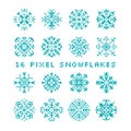 Pixel Christmas Snowflakes Set for Winter Holidays Decoration