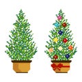 Pixel Christmas Trees with and without Decorations Royalty Free Stock Photo