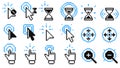 Pixel click icons. Vector arrow clicks icon mouse pointer hand touch finger tap target cursor flat style, web computer