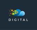 Minimal pixel cloud logo template - vector illustration Royalty Free Stock Photo