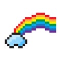 Pixel cloud rainbow. Retro game style. Colorful vector illustration. Digital art design.