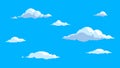 Pixel cloud set. Flying clouds on blue sky. 8-bit sky, retro style cloudy scene. 16 bit video game elements vector Royalty Free Stock Photo