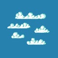 Pixel clouds. Set of different clouds isolated on blue background. Vintage symbol.