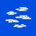 Pixel clouds. Set of different clouds isolated on blue background. Vintage symbol.
