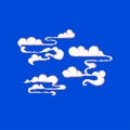Pixel clouds. Set of different clouds isolated on blue background. Vintage symbol.