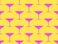 Pixel cocktail glasses in the style of the 80s. Seamless pattern with martini glasses in pixel art style. 8-bit retro graphics. Royalty Free Stock Photo