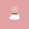 Pixel coffee cup with heart smoke.8bit.