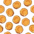 Pixel coin seamless pattern. Retro 8 bit golden coins arcade game background, old video game graphic element. Vector