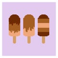 Pixel collection of ice cream. Vector illustration set of chocolate ice cream.