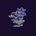 Pixel coral. Sea plant isolated on dark background. Vector