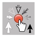 Pixel cursor icons: mouse hand and arrow pointers Royalty Free Stock Photo
