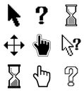 Pixel cursors icons-arrow, hourglass, hand mouse. Royalty Free Stock Photo