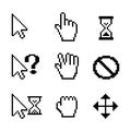 Pixel cursors icons hand arrow hourglass vector image Royalty Free Stock Photo