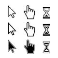 Pixel cursors icons hand arrow hourglass vector image