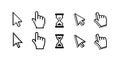 Pixel cursors icons hand arrow hourglass vector image