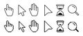 Pixel cursors icons - mouse cursor, hand pointer, hourglass. Vector illustration Royalty Free Stock Photo