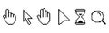 Pixel cursors icons - mouse cursor, hand pointer, hourglass. Vector illustration Royalty Free Stock Photo