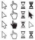 Pixel cursors icons- mouse hand arrow hourglass. Royalty Free Stock Photo