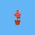 Pixel cute flower wearing christmas hat.8bit.