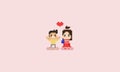 Pixel cute girl give a chocolate to the boy.Valentine`s day.8bit.