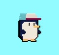Pixel cute little penguin, bird in cap, retro character