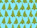 Pixel decorated Christmas trees seamless pattern. 8 bit Christmas tree in the style of pixel art retro video games Royalty Free Stock Photo