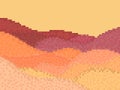 Pixel desert landscape with sand dunes. Landscape with dunes and hills in retro style of a 90s 8-bit video game in 2D. Pixel