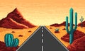 Pixel desert with straight highway background Royalty Free Stock Photo