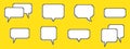Pixel dialogue box. Retro 8 bit arcade game style quotes and UI message frames. Pixel empty speech bubble. Communication