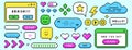 Pixel dialogue boxes, speech bubbles, buttons, message frames and retro game icons