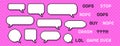 Pixel dialogue boxes, speech bubbles, empty message frames and retro game pixelated icons