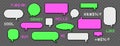 Pixel dialogue boxes, speech bubbles, empty message frames and retro game pixelated words