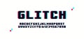 Pixel digital glitch alphabet distorted screen error effect, latin letters and numbers in style of 80`s video game, vaporwave and