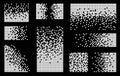 Pixel disintegration background set. Decay effect. Dispersed dotted pattern. Concept of disintegration, pixel mosaic