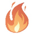 Dots Pixel Fire flames, bright fireball, heat wildfire and red hot bonfire, red fiery flames.
