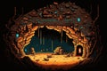 Pixel dotted cave concept art