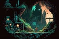 Pixel dotted cave concept art