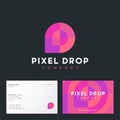 Pixel Drop logo. D monogram like pixelate drop. D letter like mosaic.