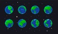 Pixel earth set rotation animation. Isolated globe